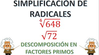 SIMPLIFICACIÓN DE RADICALES POR FACTORES PRIMOS radicales [upl. by Teerell334]