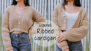 Easy Crochet Ribbed Chunky Cardigan Tutorial  Crochet Cardigan  Chenda DIY [upl. by Gally]