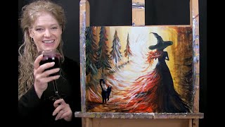 Learn to Paint WALK WITH A WITCH with Acrylics  Paint amp Sip at Home  Step by Step Lesson [upl. by Ativahs]