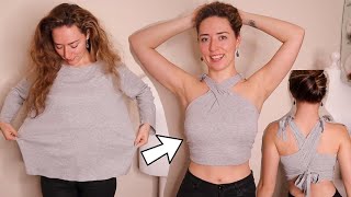 DIY Crop Top from an Oversized TShirt  No Sew Super Easy [upl. by Nirac288]