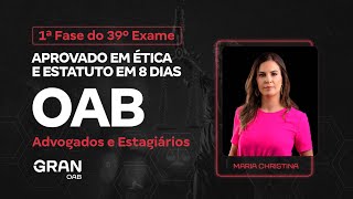 1ª fase do 39º Exame OAB  Aprovado em Ética e Estatuto  Advogados e Estagiários [upl. by Ecniv763]