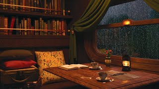 VICTORIAN ERA TRAIN  Heavy Rain on Window Sounds at Night Historical Ambience with Rain [upl. by Kerred875]