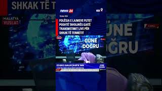 Folësja e lajmeve futet poshtë tavolinës gjatë transmetimit live për shkak të termetit [upl. by Blight]