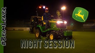 Night session Sportplatz mähen mit John Deere x950r bei Flutlicht johndeere BeimLener [upl. by Arbua]