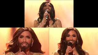 Conchita Wurst  Rise Like A Phoenix Austria  SemiGrand Final and Winner Performance compared [upl. by Gearhart669]