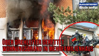 Wohnungsbrand in Mehrfamilienhaus  Menschenrettung über Drehleiter in Zittau [upl. by Hakym]