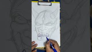 How to draw Hannya mask Hannya mask drawing for tattoo [upl. by Arykahs]