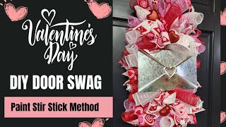 NEW EASY DIY VALENTINE DOOR SWAG OR CENTERPIECE USING THE 5 GALLON STIR STICK DECO MESH METHOD [upl. by Aihsad]