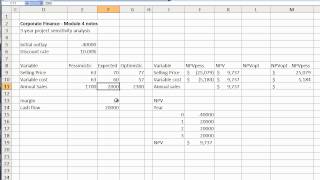 Corp Finance  module 4  NPV sensitivity analysis [upl. by Eselehs195]