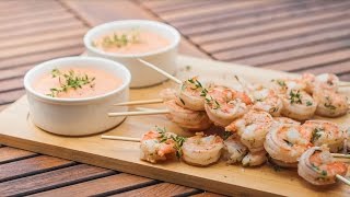 Brochettes de scampis et paprika dip  FR [upl. by Sokil]