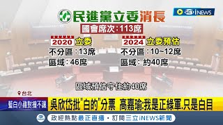 綠國會過半差quot關鍵7席quot 高嘉瑜賴坤成分票危機！綠營參選人quot選情分四類quot 鎖定緊繃選區加強輔選｜記者 朱淑君 陳君傑 王浩原｜【台灣要聞】20231031｜三立iNEWS [upl. by Ajiam]