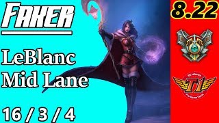 SKT T1 Faker as LeBlanc Mid Lane  S8 Patch 822  KR Master  Full Gameplay [upl. by Odetta616]