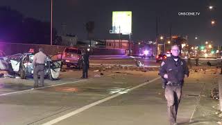 Pursuit Suspect Crashes Has to Be Freed by Firefighters  Inglewood [upl. by Rose]