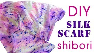 DIY Arashi Japanese Shibori Tie Dye Techniques How to dye fabric Silk scarf fold painting tutorial [upl. by Freiman72]