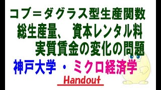 ミクロ経済学・コブ＝ダグラス型生産関数（総生産量、資本レンタル料、実質賃金の変化）の計算（神戸大学編入試験の改題） [upl. by Moritz]