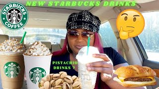 TRYING STARBUCKS NEW PISTACHIO DRINKS  IMPOSSIBLE SANDWICH  EATING SHOW [upl. by Sloatman]