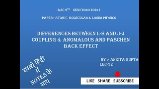 lect32 Differences between LS and JJ coupling amp anomalous and Paschen back Effect [upl. by Okime]