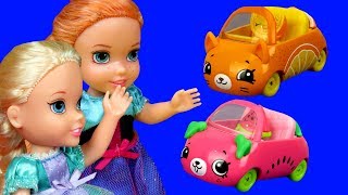 Cutie Cars  Elsa and Anna toddlers are having fun  Aurora is upset  playdate playset mini cars [upl. by Camila]