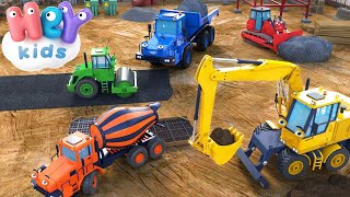 Les engins de chantier dessin animé 🚚 Tractopelle bulldozer grue camion  HeyKids  Comptine bébé [upl. by Fiann179]