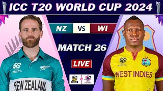 ICC T20 WORLD CUP 2024  NEW ZEALAND vs WEST INDIES MATCH 26 LIVE COMMENTARY WI vs NZ LIVE NZ 7 OV [upl. by Arobed651]