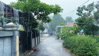 Heavy rainfall in beautiful green villageindonesian village liferain video 3 hours [upl. by Jermyn]