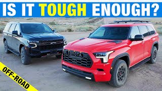 Toyota Sequoia TRD Pro vs Chevy Tahoe Z71 Comparison Test  OffRoad Interior Tech amp More [upl. by Mosora]