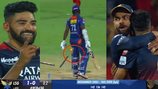 Virat Kohli Shocked when Siraj bowling Mayers and breaks stump on Fastest ball 158kmh in RCB VS LSG [upl. by Harbard]