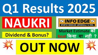 INFO EDGE Q1 results 2025  NAUKRI results today  INFO EDGE Share News  NAUKRI Share latest news [upl. by Niklaus]