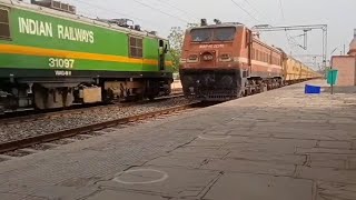 WAP 4 meets WAG 9  19019 Dehradun Express meets Container Freight train at Morak station [upl. by Nwahsat597]