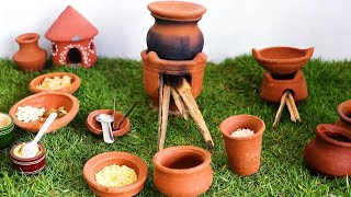 Mini Pongal making with clay pot traditionally  Miniature Traditional Pongal making [upl. by Attennaej]