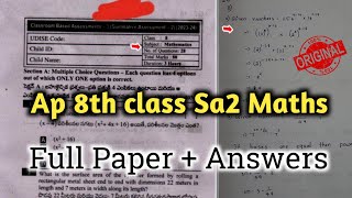 💯8th class maths cba3 Sa2 real question paper and answers 2024Ap 8th Sa2 Maths answer key 2024 [upl. by Akeenahs]