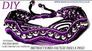 COMO HACER PULSERA CON NUDOS DE ONDAS O WAVE DE HILO Y ADORNADA CON CUENTAS PLATEADAS TUTORIAL DIY [upl. by Muncey164]