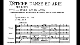 O Respighi  Ancient Airs and Dances Suite No 3 SCORE VIDEO [upl. by Noiramaj]