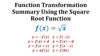 Function Transformation Summary  The Square Root Function [upl. by Nirek524]