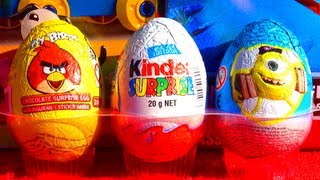 3 Toy Surprise Eggs Disney Pixar Monsters University Toys Angry Birds Egg Kinder Surprise Easter [upl. by Soraya844]