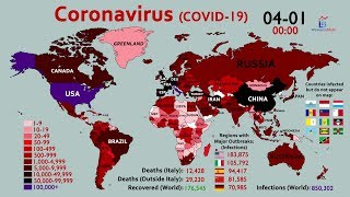 World Map Timelapse of the Coronavirus January 20 to April 1 [upl. by Ellehcor]