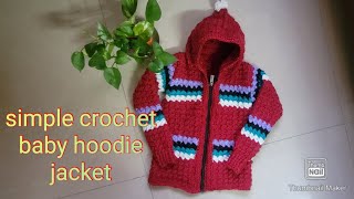 Crochet baby hoodie jacket  baby hoodie sweater crochetbabysweater easycrochettutorial [upl. by Bogart]