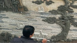 Beautiful sand cement embossed painting quotSon Thuy Painting  Charming Landscapequot part 1 [upl. by Nador]