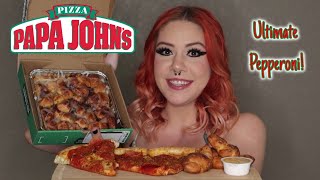 PAPA JOHNS ULTIMATE PEPPERONI PIZZA amp GARLIC KNOTS MUKBANG  EATING SHOW [upl. by Enreval]