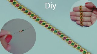 How to make bracelet with seed beads DIY bracelet beading tutorial diy trending easy [upl. by Nahtahoj]