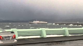 Coho Ferry Port Angeles Victoria Passing Breakwater Stormy Day [upl. by Monda]