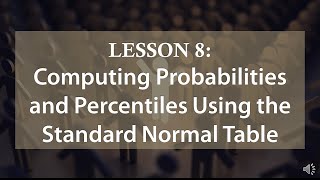 Lesson 8  COMPUTING PROBABILITIES AND PERCENTILES USING THE STANDARD NORMAL TABLE  Part 12 [upl. by Nylannej473]