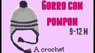 🧶Como tejer un Gorro con pompon MUY FACIL 912 M a Crochet🧶Cap with pompon 912 M Crochet [upl. by Vale]