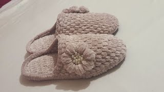 Kadife ip ile puf ev terliği yapımı 3738 easy crochet toturial [upl. by Akissej]