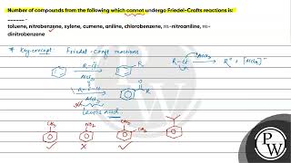 Number of compounds from the following which cannot undergo FriedelCrafts reactions is [upl. by Aniroc]