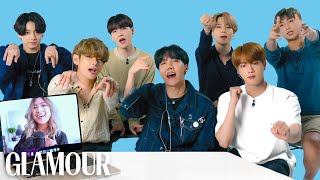 BTS Watches Fan Covers On YouTube  Glamour [upl. by Bilski853]