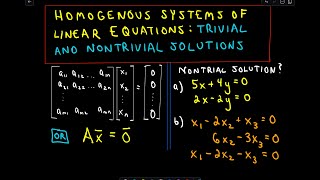 Homogeneous Systems of Linear Equations  Trivial and Nontrivial Solutions Part 1 [upl. by Ellehsim]