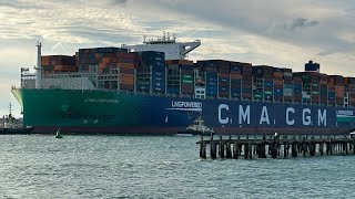 CMA CGM RIVOLI leaves gusty Southampton for Antwerp🇧🇪 [upl. by Okiek]