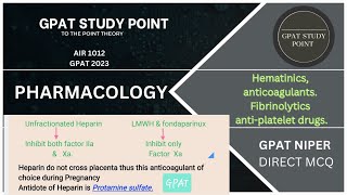 ANTICOAGULANTS  HEMATICS  FIBRINOLYTIC  ANTIPLATELET  pharmacology for gpat 2024 [upl. by Esille]