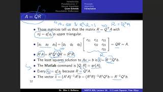 Lecture17 22 Least Squares II Gram Schmidt Householder Reflection Math 405 Learning from Data [upl. by Richarda741]